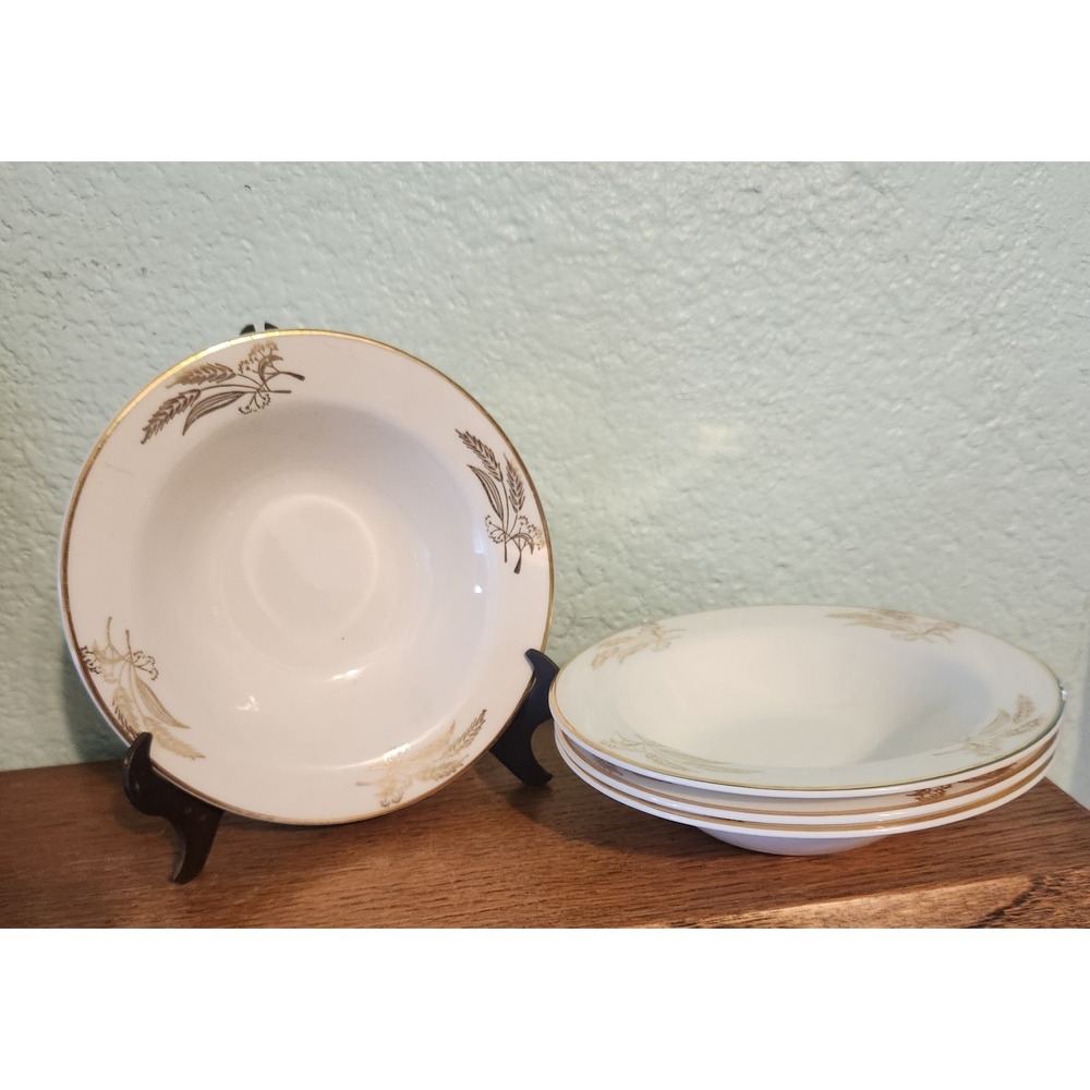 VTG 1950s Lifetime China PRAIRIE GOLD 6.5" SET/4, Gold Wheat Small Serving Bowls